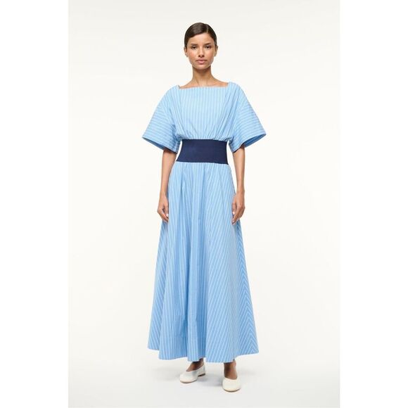 NEW WITH TAGS!! STAUD AMY DRESS AZURE PINSTRIPE - Picture 1 of 9